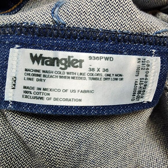 Wrangler Jeans Mens 36x36 Dark Wash Cotton High Rise Bootcut - Picture 11 of 12